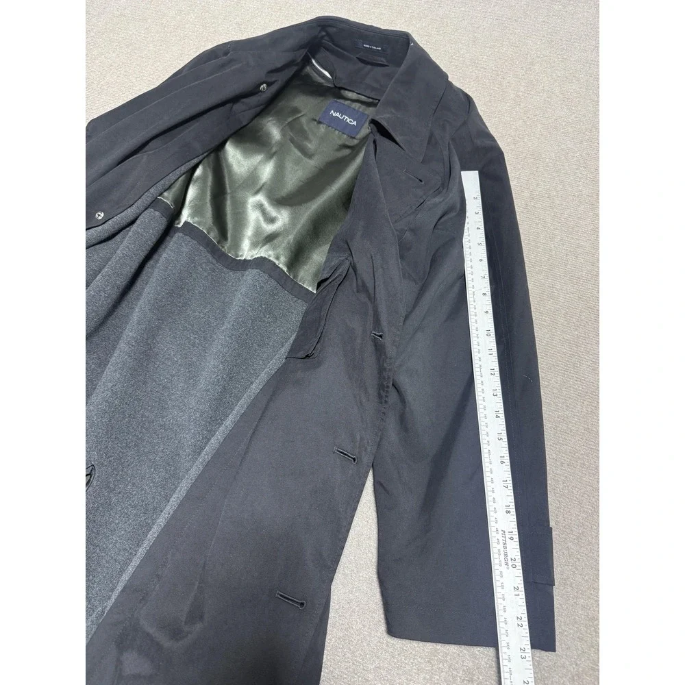 Nautica Trench Coat Mens 40 Black Belted‎ Double Breasted Removable Liner